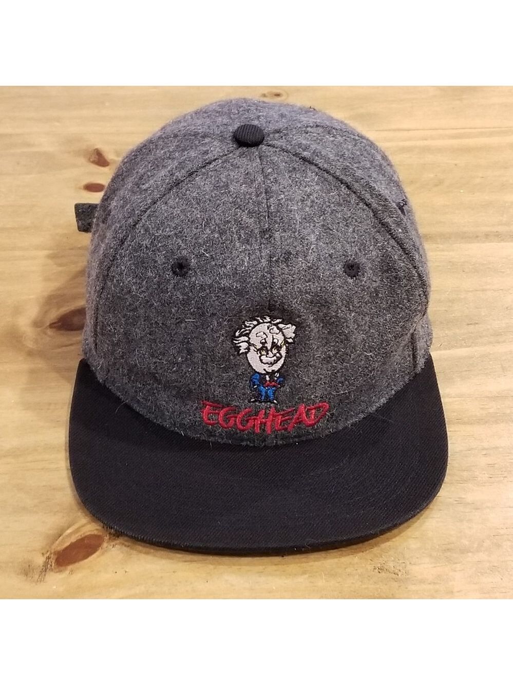 Vintage Egghead Hat Cap Strap Back Gray Wool Adjustable Software Computer Tech